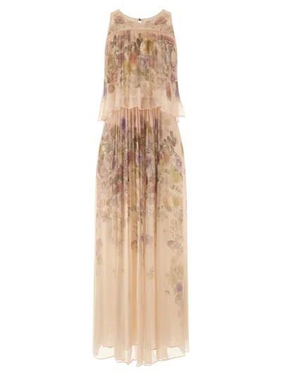 Twinset Twin Set Floral Ruffle Dress In Brown
