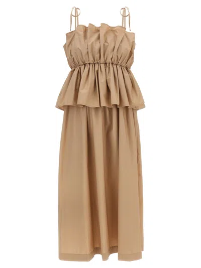 Twinset Twin Set Flounce Poplin Dress In Beige