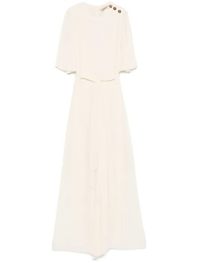 Twinset Twin-set Fully Pleated Light Beige Maxi Dress In White