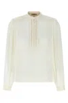 Twinset Textured Georgette Blouse With High Neckline In White