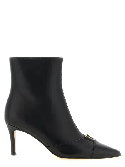 Twinset Twin Set Gold Logo Stiletto Ankle Boot In Black