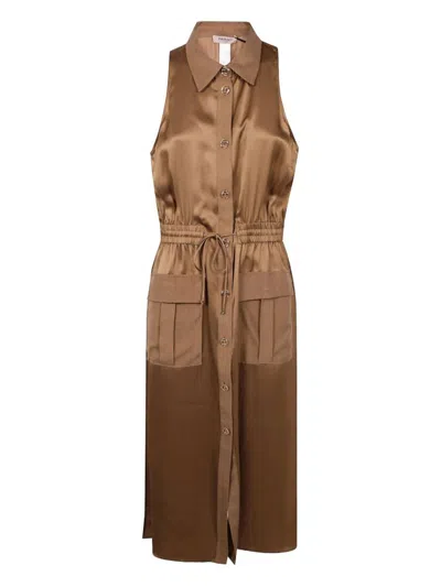 Twinset Twin-set Gold-tone Olive Green Sleeveless Dress In Brown