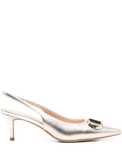 Twinset Twin-set Gold-tone Sandals With Elasticated Slingback