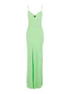 Twinset Green Long Dress With Thin Shoulder Straps And Metallic Logo Plaque On The Back In Tech Fabric Woman In Green