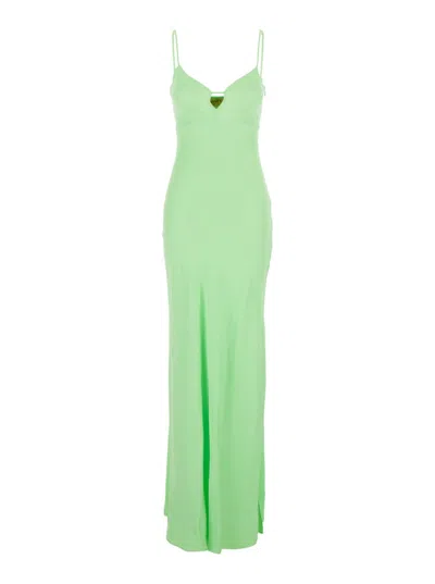 TWINSET TWIN-SET GREEN LONG DRESS WITH THIN SHOULDER STRAPS