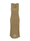 Twinset Green Long Dress With V-neck And All-over Pleated Details In Viscose Blend Woman