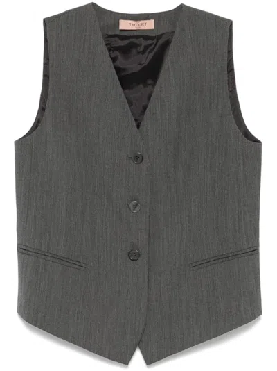 TWINSET TWIN-SET GREY JACKETS WITH TEXTURED FABRIC