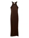 Twinset Long Brown Dress With Lace Halter Neckline  In Brown
