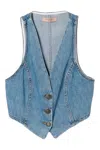 Twinset Woman Tailored Vest Blue Size 4 Cotton