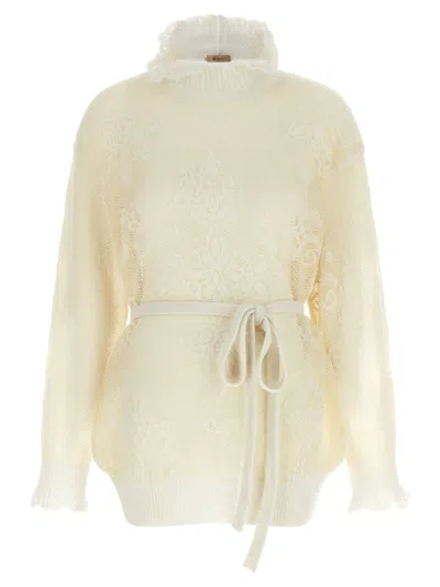 Twinset Twin Set Jacquard Alpaca Blend Sweater In Cream