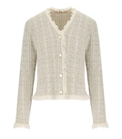 Twinset Twin-set Jacquard Lurex Gold Knitted Jacket In Beige