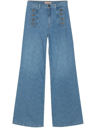 Twinset High-rise Flared Jeans In Light Blue
