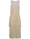 Twinset Pleated Ruffled Gauze Long Dress In Neutrals