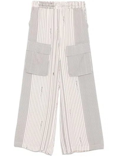 Twinset Twin-set Light Beige Wide-leg Trousers In Gray