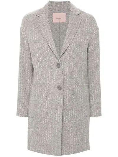 Twinset Twin-set Light Grey Wool Blend Coat In Gray