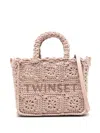 Twinset Twin-set Light Pink Crocheted Handbag With Dual Handles And Adjustable Strap In Parisienne Pink