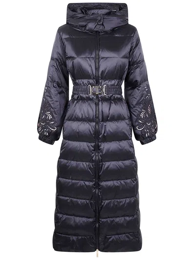Twinset Twin-set Long Padded With Belt In Purple