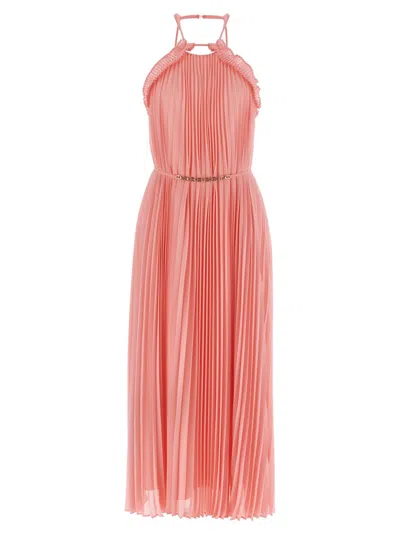 Twinset Twin-set Long Pleated Dress With American Neckline In Pink