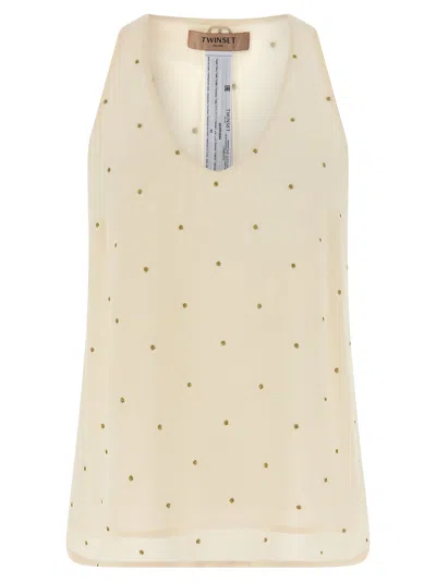 Twinset Twin Set Lurex Embroidery Tank Top In Sand
