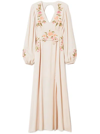Twinset Twin-set Maxi Dress With Deep V-neckline Andcut-out Detail In Multicolour