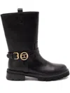Twinset Twin-set Mid-calf Black Leather Boots With Buckle Fastening In Black