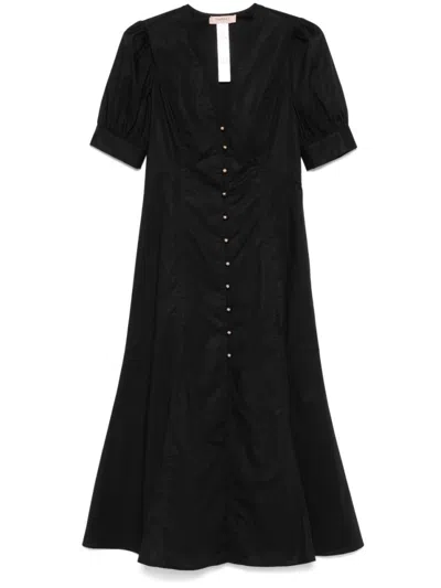 Twinset Twin-set Midi Dress With Front Button Fastening In Black