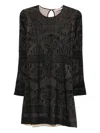 Twinset Twin-set Mini Dress With Textured Fabric And Floral Patterns In Black
