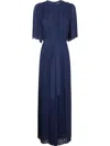 Twinset Twin-set Navy Blue Fully Pleated Maxi Dress In Blue