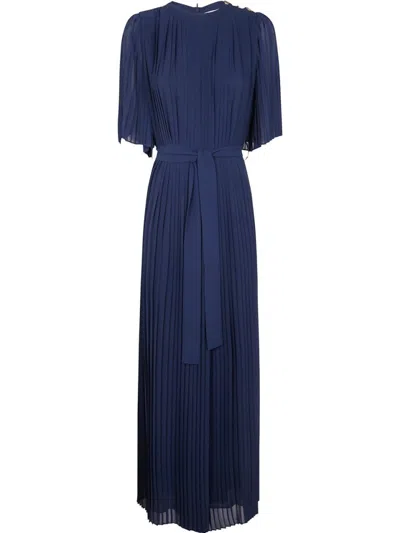 Twinset Twin-set Navy Blue Fully Pleated Maxi Dress