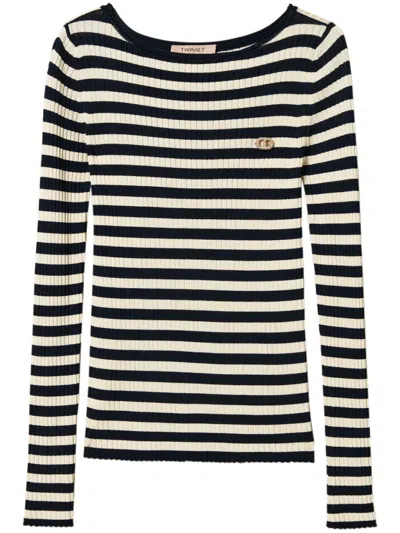 Twinset Twin-set Navy Blue Striped Knit Sweater