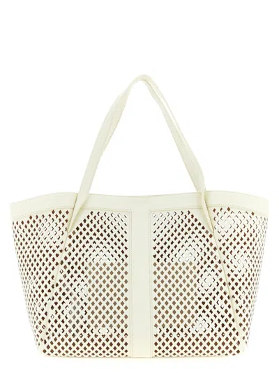 Twinset Twin Set Openwork Leather Shopping Bag In Neutral