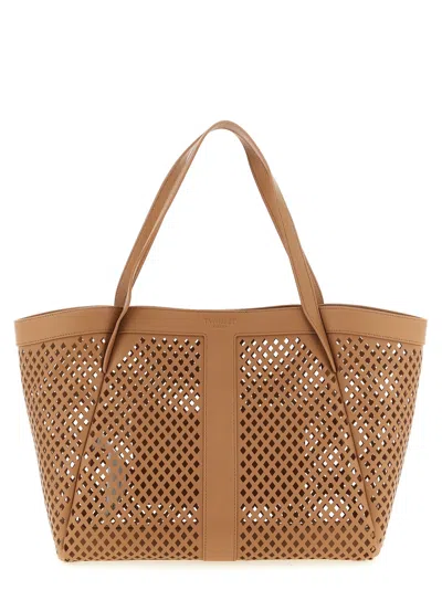 Twinset Twin Set Openwork Leather Tote Bag In Beige