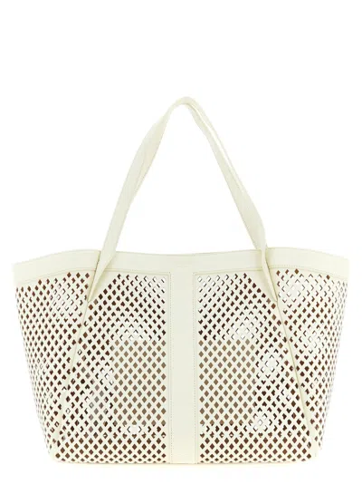 Twinset Twin Set Openwork Leather Tote Bag In Cream