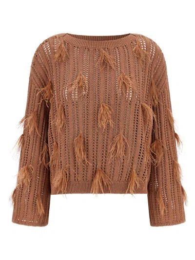 Twinset Twin Set Ostrich Feather Sweater In Camel