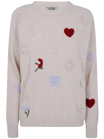 Twinset Twin-set Oversize Round Neck Sweater In Neutral