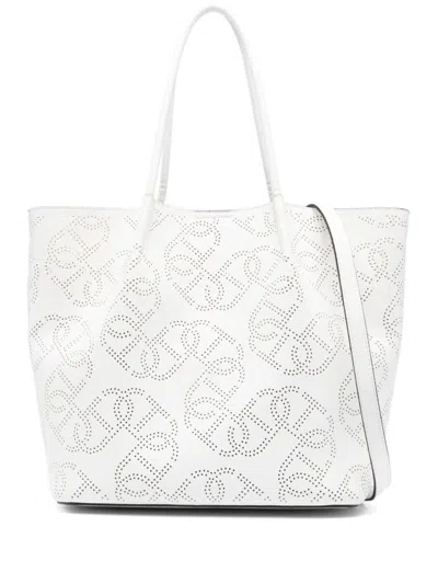 Twinset Twin-set Perforated White Tote Bag With Rolled Handles And Removable Pouch