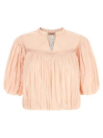 Twinset Twin Set Pleated Cotton Blouse In Peach
