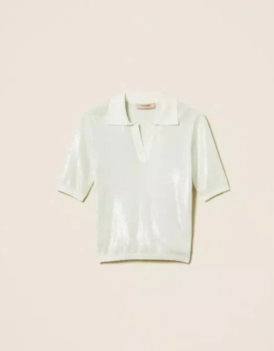 Twinset Twin Set Polo Shirt With Sequins In Neutral