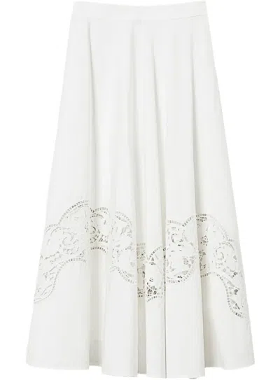 Twinset Twin-set Maxi Skirt With Delicate Lace Trim In White