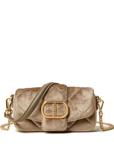 Twinset Twin-set Quilted Bag With Gold-tone Buckle Closure And Chain Strap In Neutral