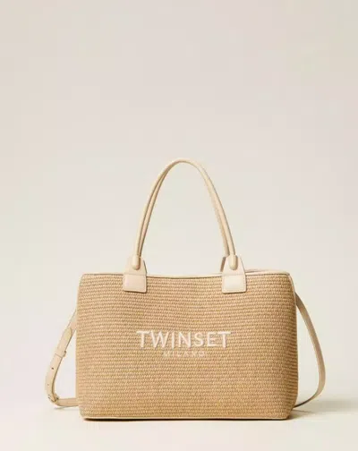 Twinset Twin Set Raffia Effect Shopper Bag In Brown