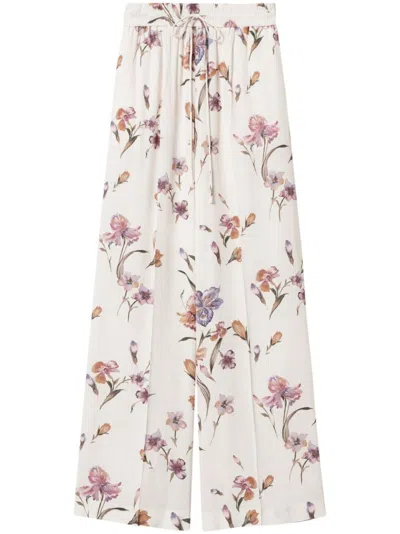 Twinset Twin-set Relaxed-fit Trousers With Floral Print And Drawstring Waistband In Pink