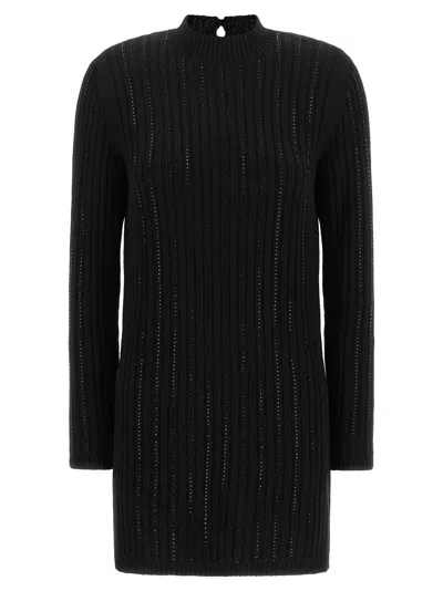Twinset Twin Set Ribbed Dress With Rhinestones In Black