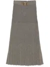 Shop Twinset Twin-set Ribbed Midi Skirt With Belt Detail And Flared Hem In Grey
