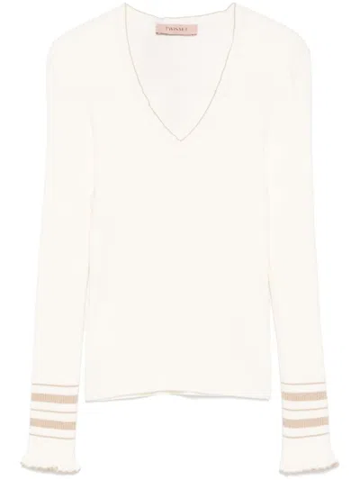 Twinset Twin-set Ruffled Trim V-neck Sweater