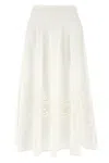 Twinset Twin-set Flared Cotton Poplin Sangallo Skirt In White