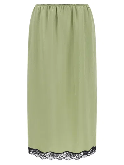 Twinset Twin Set Satin Froissé And Lace Skirt In Green