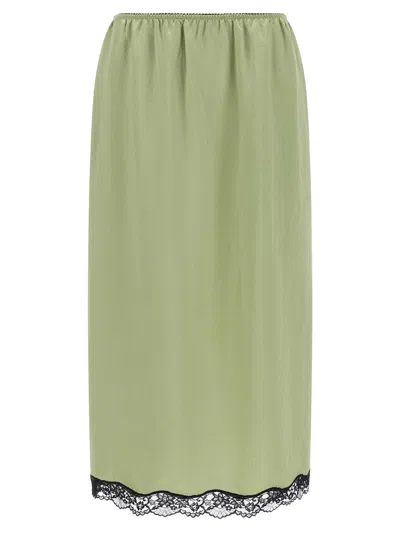 Twinset Twin Set Satin Froissé With Lace Hem Skirt In Sage Green