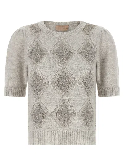 Twinset Twin Set Sequin Diamond Sweater In Neutral