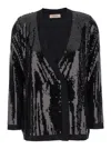 Twinset Black Double-breasted Cardigan With Sequins All-over In Black